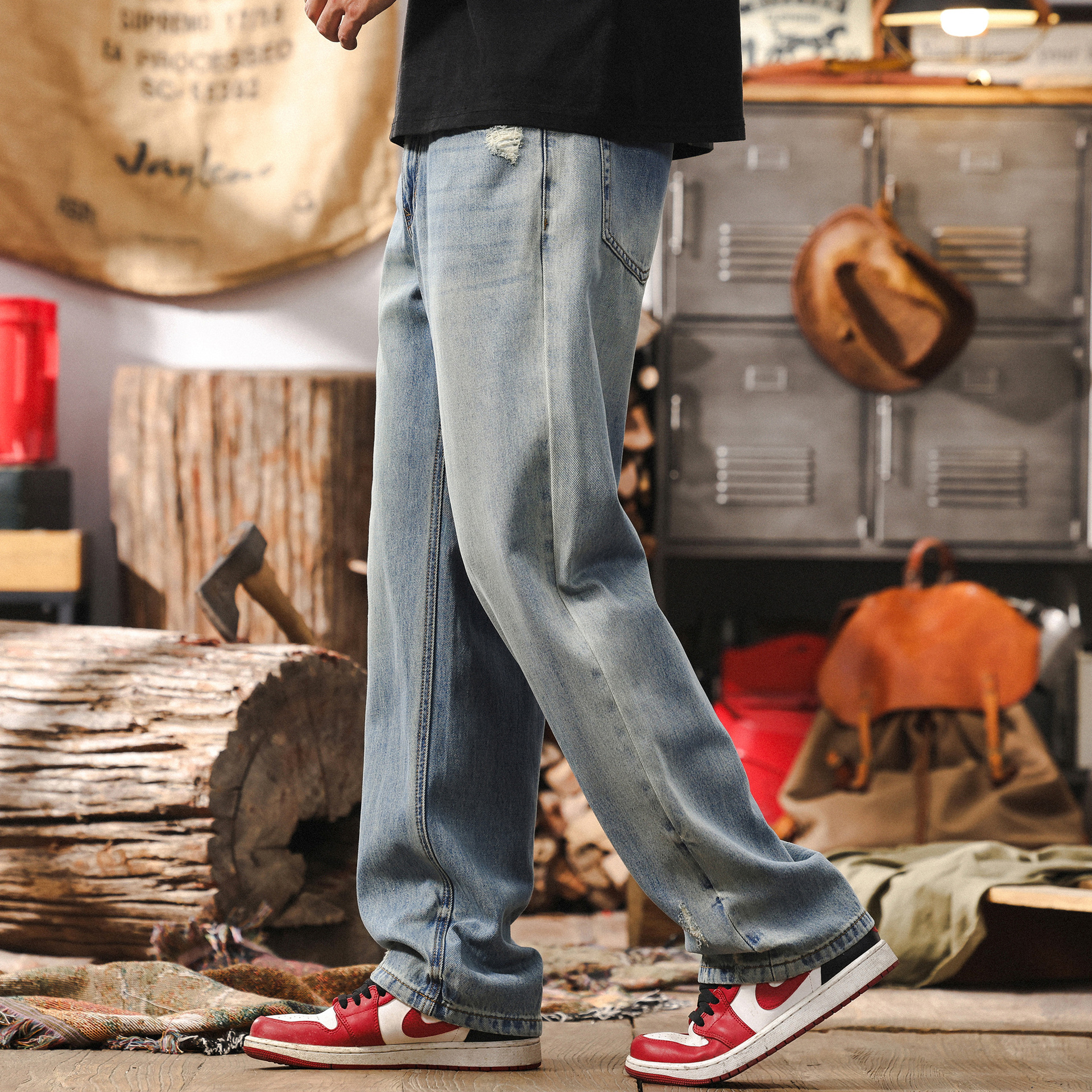 萊賽爾抄漂手縫薄款牛仔褲男2025新款潮流褲子男士春季直筒休閒褲