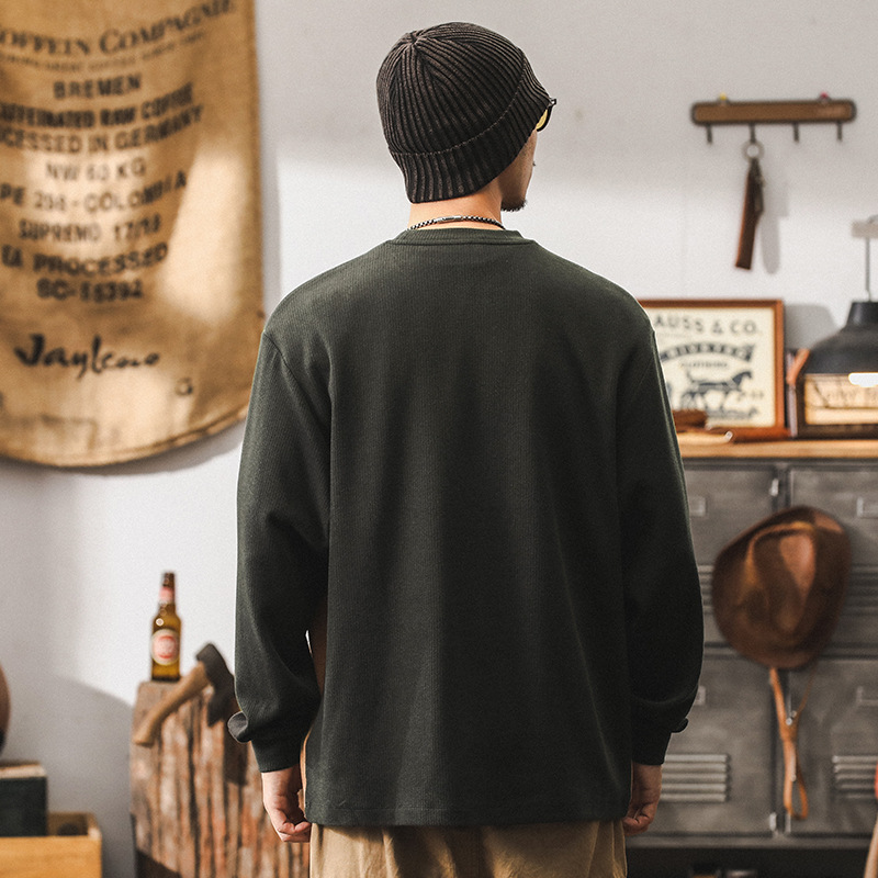 美式重磅復古長袖T恤男秋季寬鬆2024新款潮牌拼接設計休閒男上衣