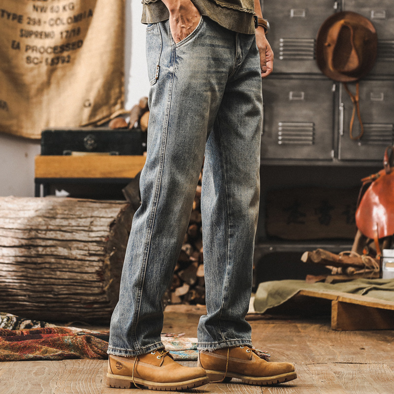 美式復古做舊水洗牛仔褲男士直筒2025新款秋季潮牌寬鬆大碼休閒褲
