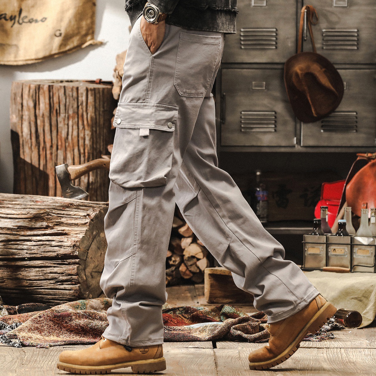 美式機能傘兵工裝褲子男秋季新款潮牌戶外通勤長褲寬鬆男士休閒褲