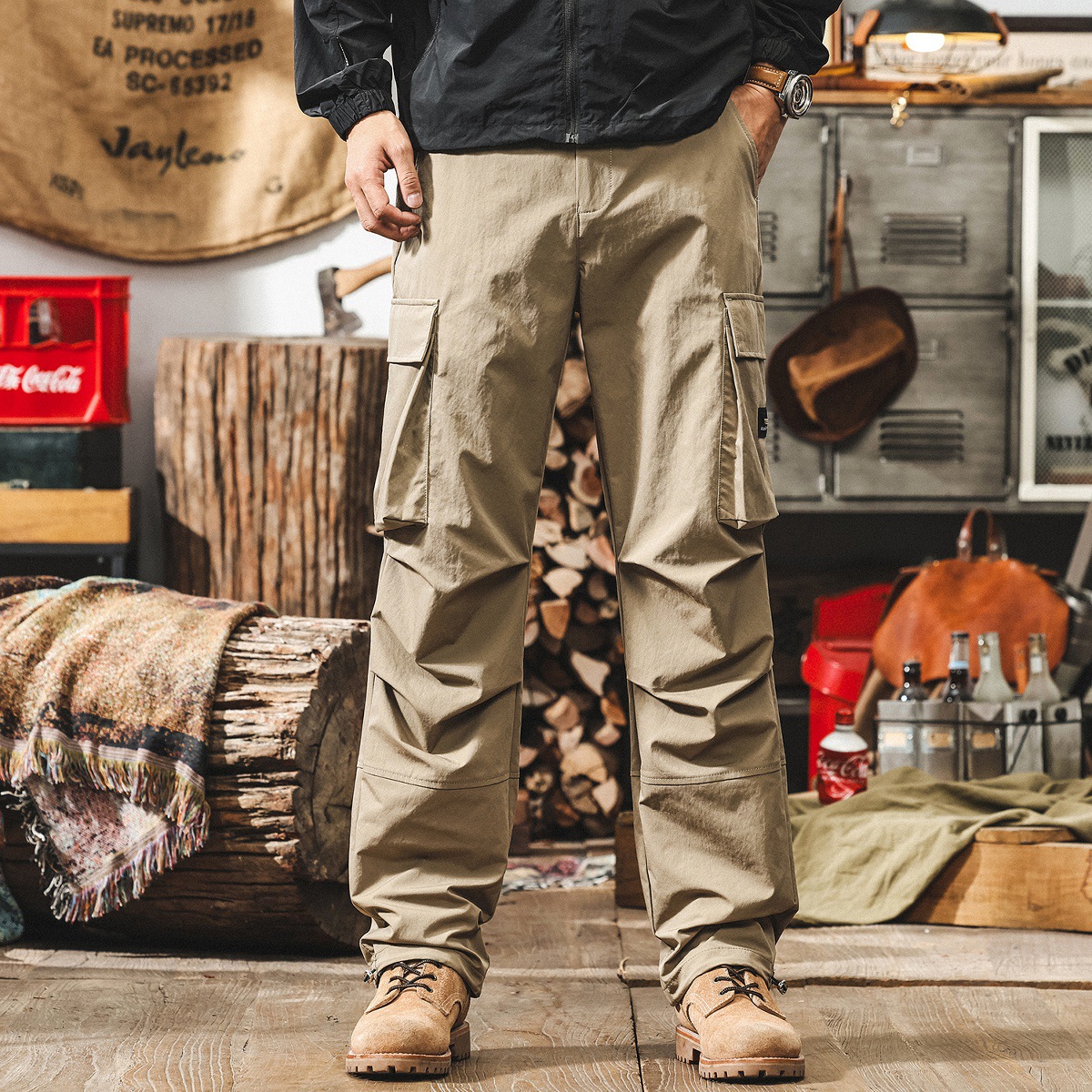 冰絲薄款工裝褲子男夏季2025新款寬鬆美式山系通勤戶外速干休閒褲