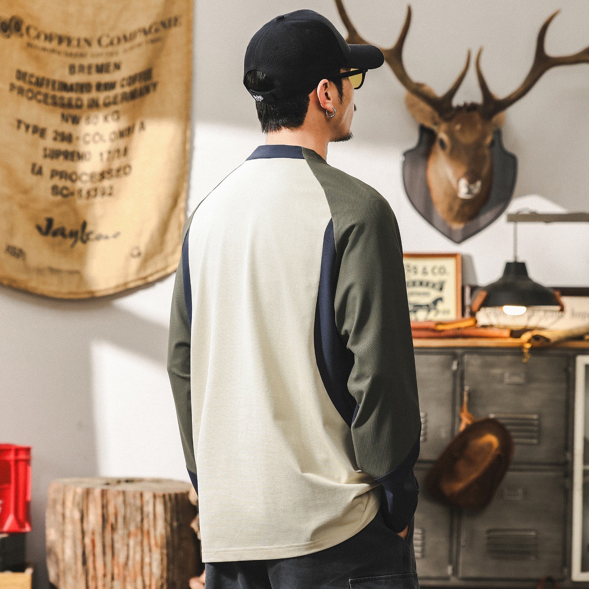 美式戶外運動速幹長袖t恤男春秋款潮牌寬鬆薄款騎行跑步訓練服男T