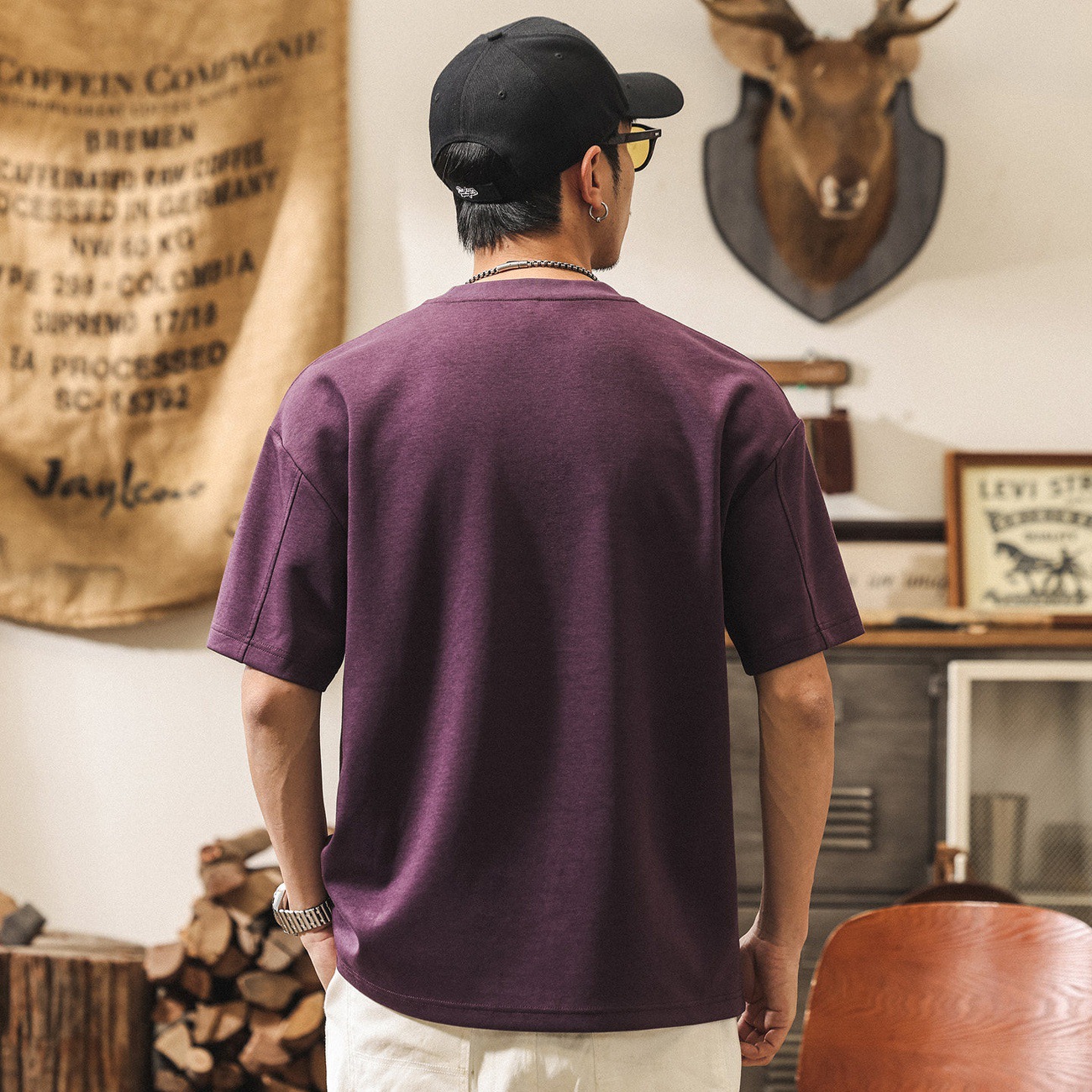 7A抗菌涼感果凍棉T恤男夏季新款美式短袖潮流紫色多巴胺男士上衣