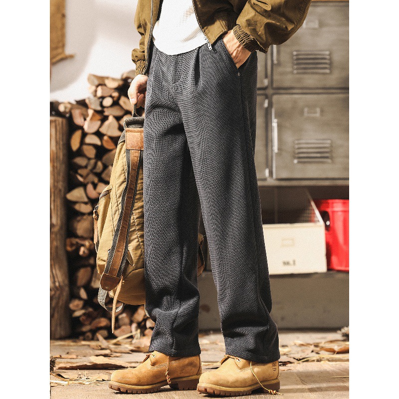 高級感雪尼爾褲子男士2025新款秋冬加厚潮牌寬鬆直筒美式休閒褲男