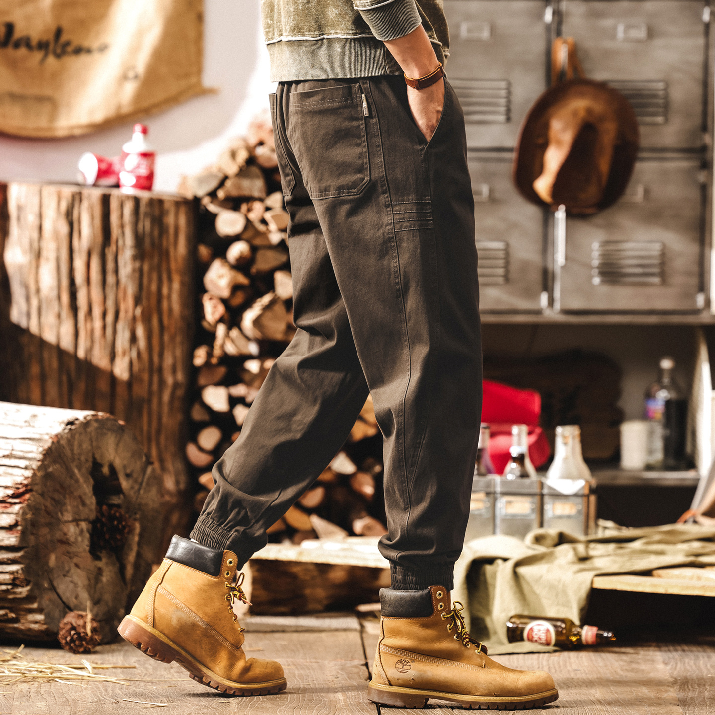 美式復古簡約潮牌工裝褲子男秋季新款男士休閒褲寬鬆大碼束腳褲潮