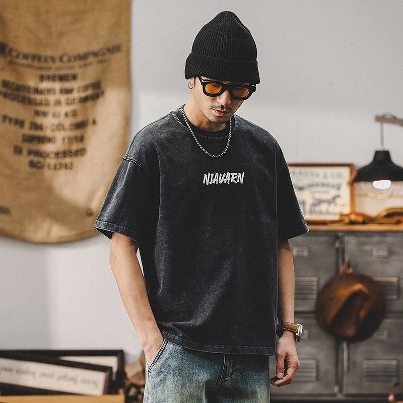 美式復古酵洗重磅短袖男夏季T恤2024新款潮牌寬鬆高級感男士上衣