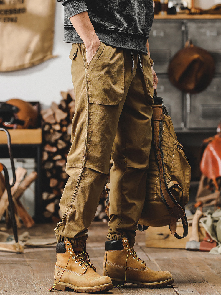 美式重磅復古工裝褲子男春季潮牌寬鬆直筒休閒褲男束腳獵裝戰術褲