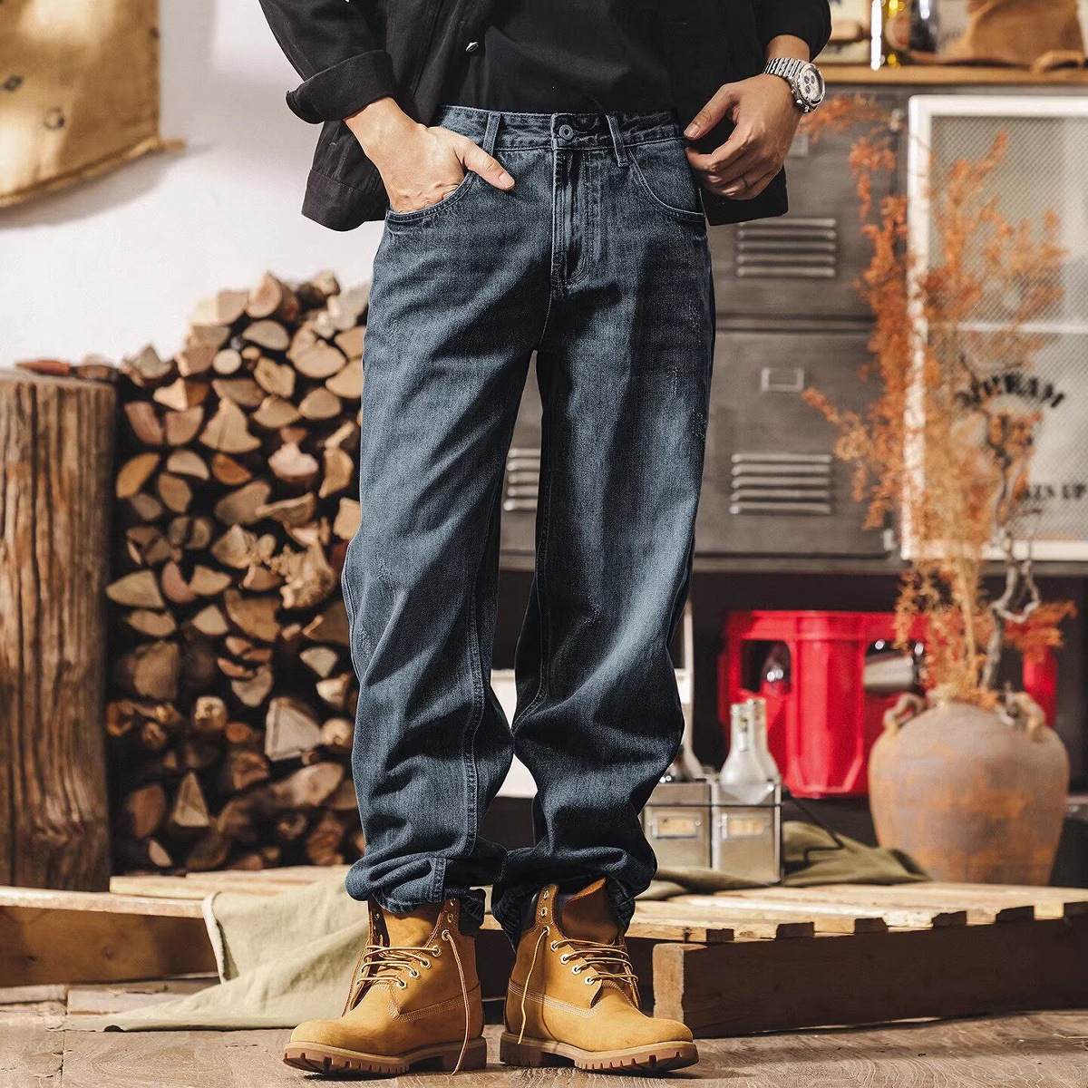 美式復古春季牛仔褲男款寬鬆直筒2026新款簡約水洗春秋休閒長褲子