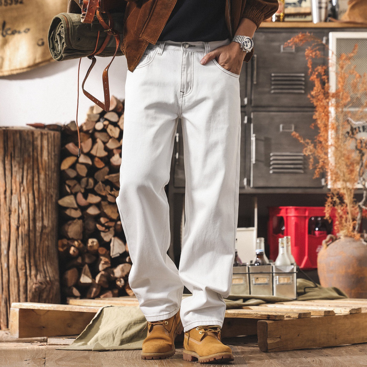美式復古白色牛仔褲男款直筒2026春季新款寬鬆褲子潮牌休閒長褲男