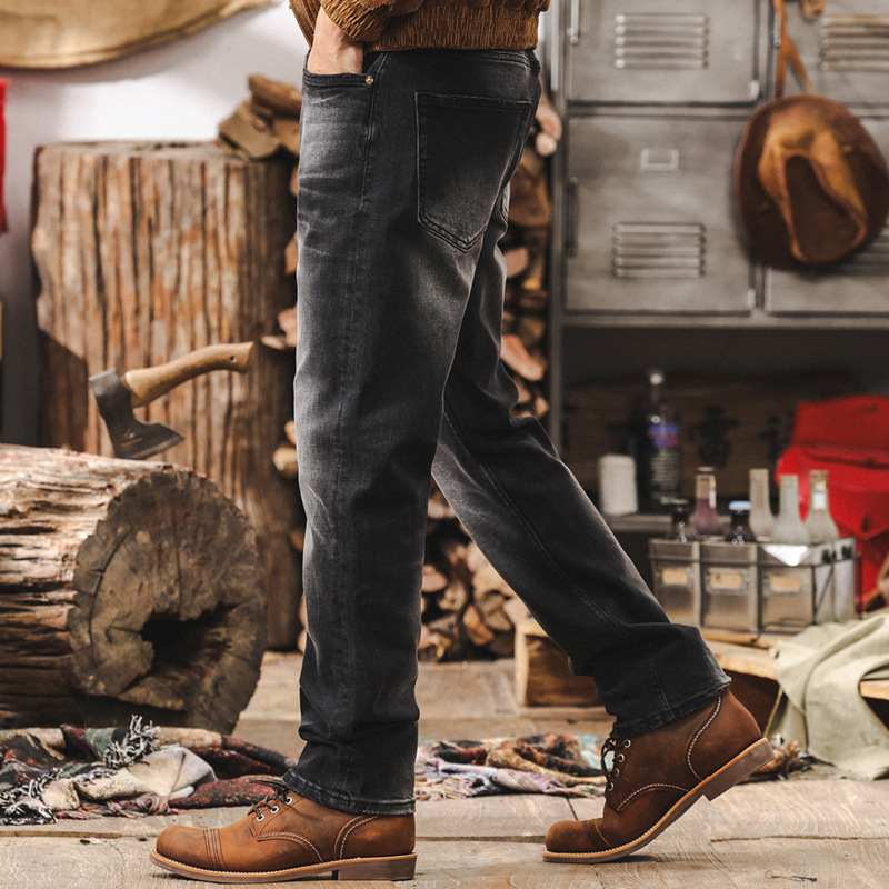 美式復古黑色牛仔褲男士2025新款秋季潮牌修身機車直筒休閒長褲子