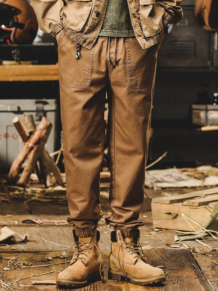 美式重磅工裝褲男春秋款束口褲子2024新款簡約百搭寬鬆直筒休閒褲