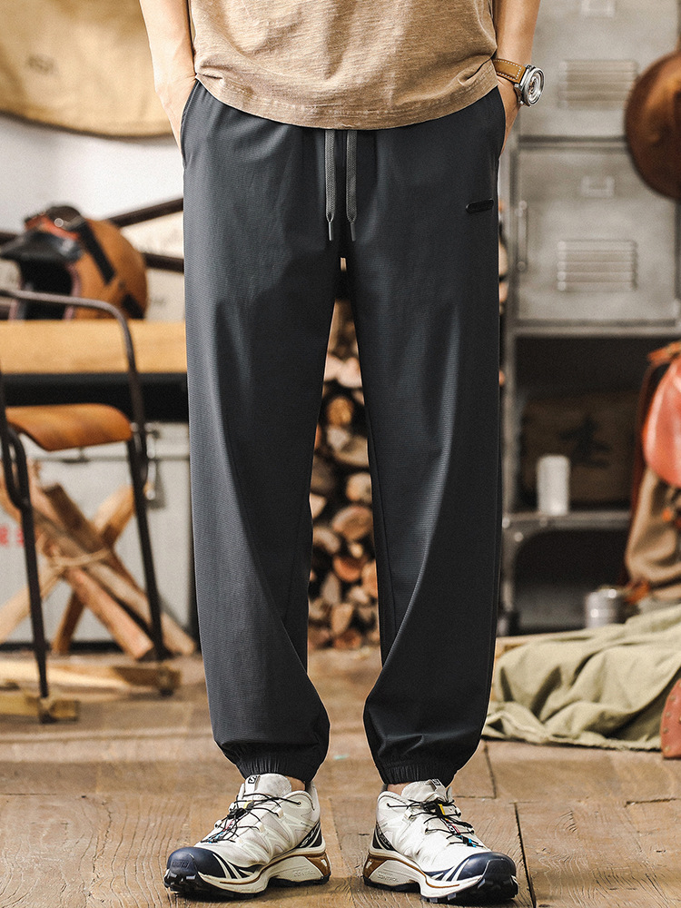 美式冰絲男士夏季薄款褲子男2024新款戶外速乾褲潮牌寬鬆休閒褲男