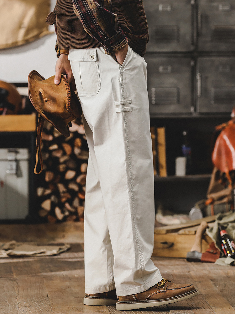 美式簡約工裝褲子男春季2024新款寬鬆潮牌男士休閒褲薄款直筒男褲