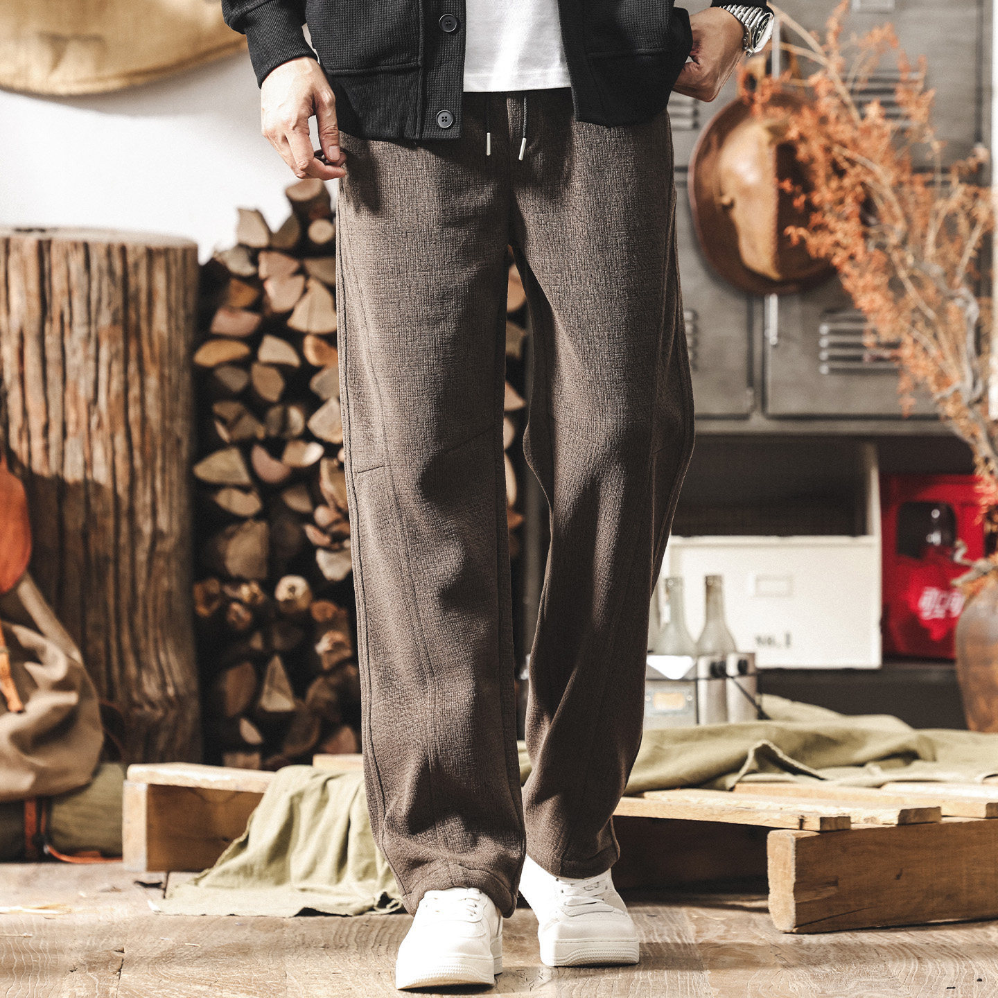 美式復古重磅雪尼爾男士褲子2025冬季厚款休閒衛褲男寬鬆直筒長褲