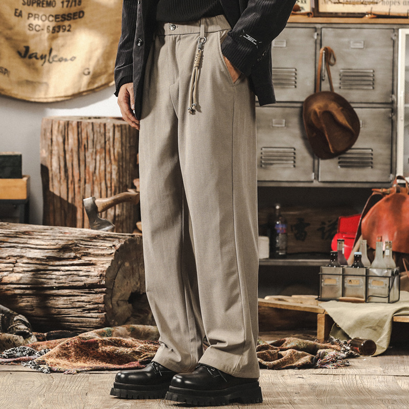 美式復古直筒格紋肌理高級感西褲男秋冬款潮牌商務通勤寬鬆休閒褲