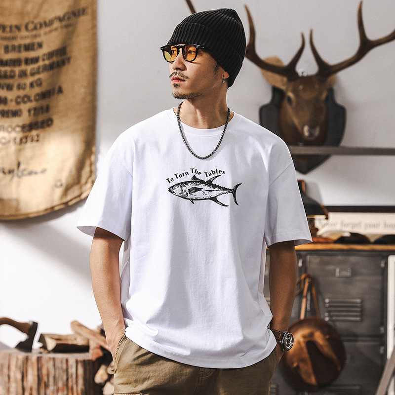 260g重磅印花短袖T恤男2025新款潮牌夏季美式復古潮牌休閒上衣T男