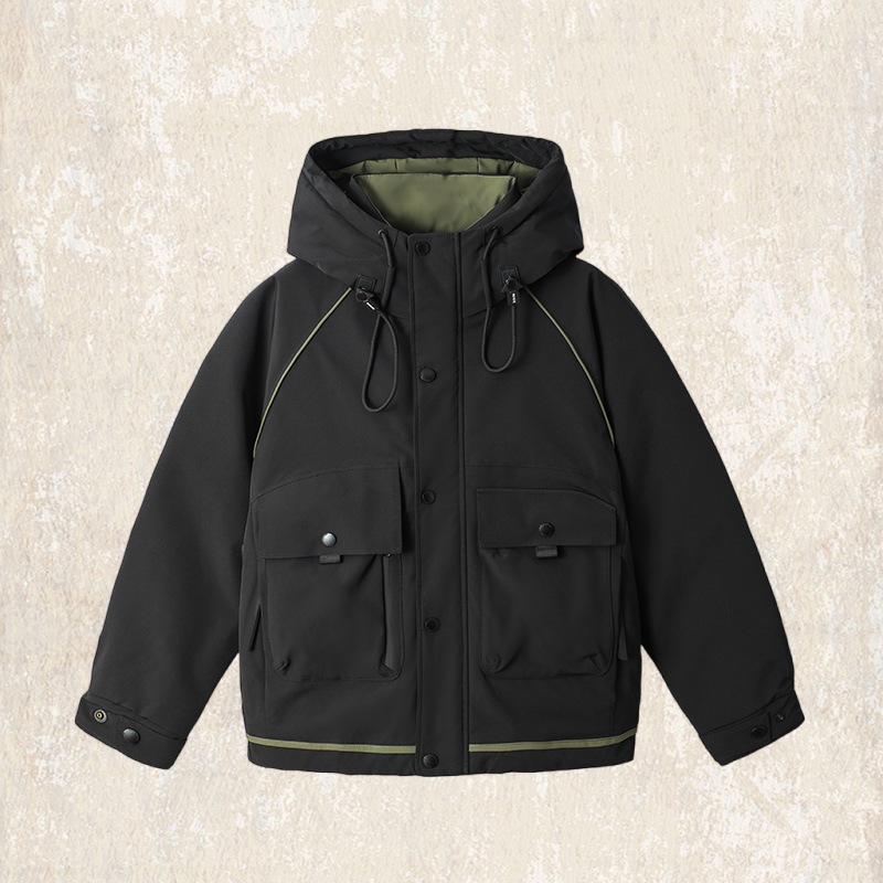 美式復古高蓬鬆工裝羽絨服男冬季連帽戶外防風多口袋機能風外套男