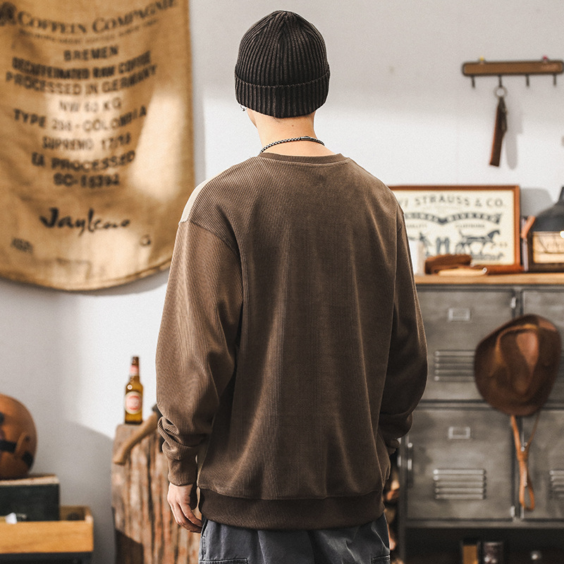 美式復古條絨360g重磅衛衣男秋冬款潮牌撞色拼接寬鬆秋季休閒上衣