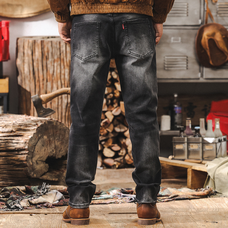 美式復古黑色牛仔褲男士2025新款秋季潮牌修身機車直筒休閒長褲子