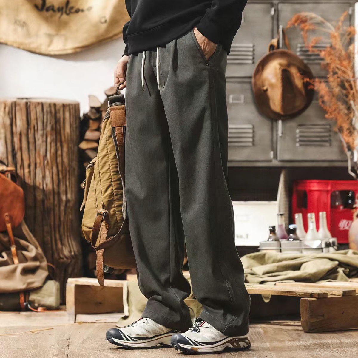 美式復古萊賽爾天絲休閒褲男2025新款加絨褲子男士寬鬆直筒長褲男