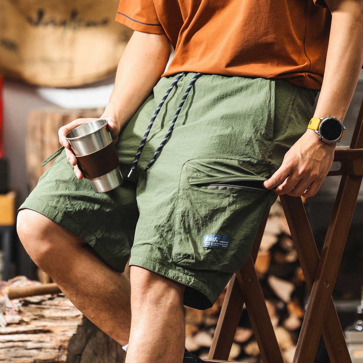 【雙面穿】冰絲涼感工裝短褲男夏季薄款美式休閒褲子男戶外五分褲