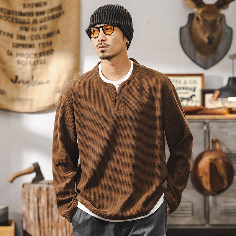 【假兩件】美式復古重磅歐棉絨長袖T恤男秋季2025新款硬漢亨利衫