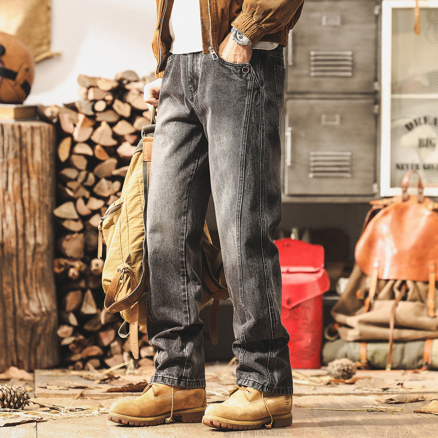 美式復古水洗牛仔褲男秋季潮牌vibe工裝褲子男寬鬆直筒男士休閒褲