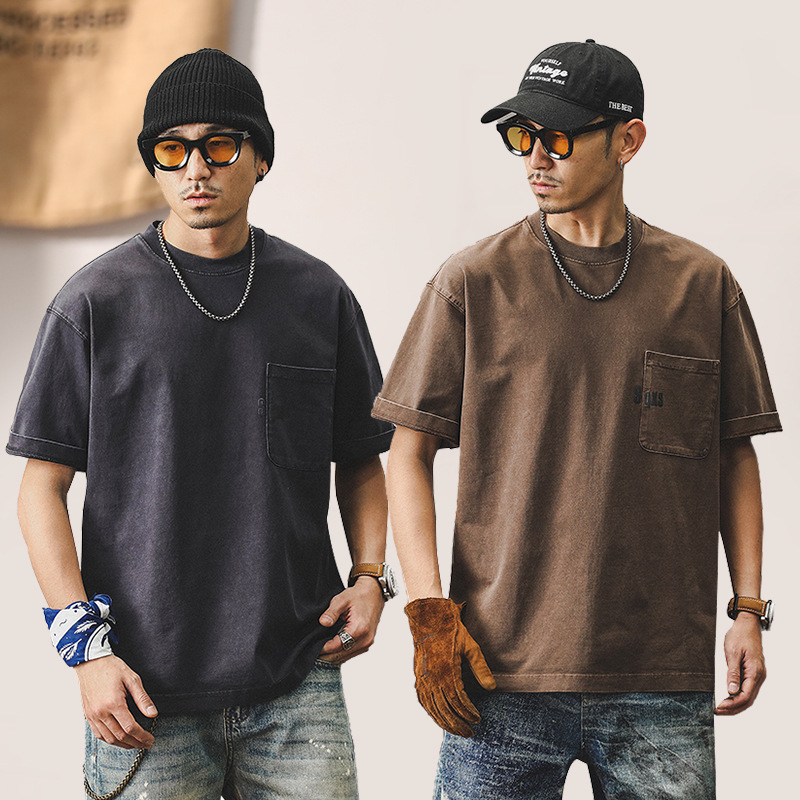 2024新款短袖男夏季寬鬆潮牌美式復古280g重磅T恤男做舊衣服