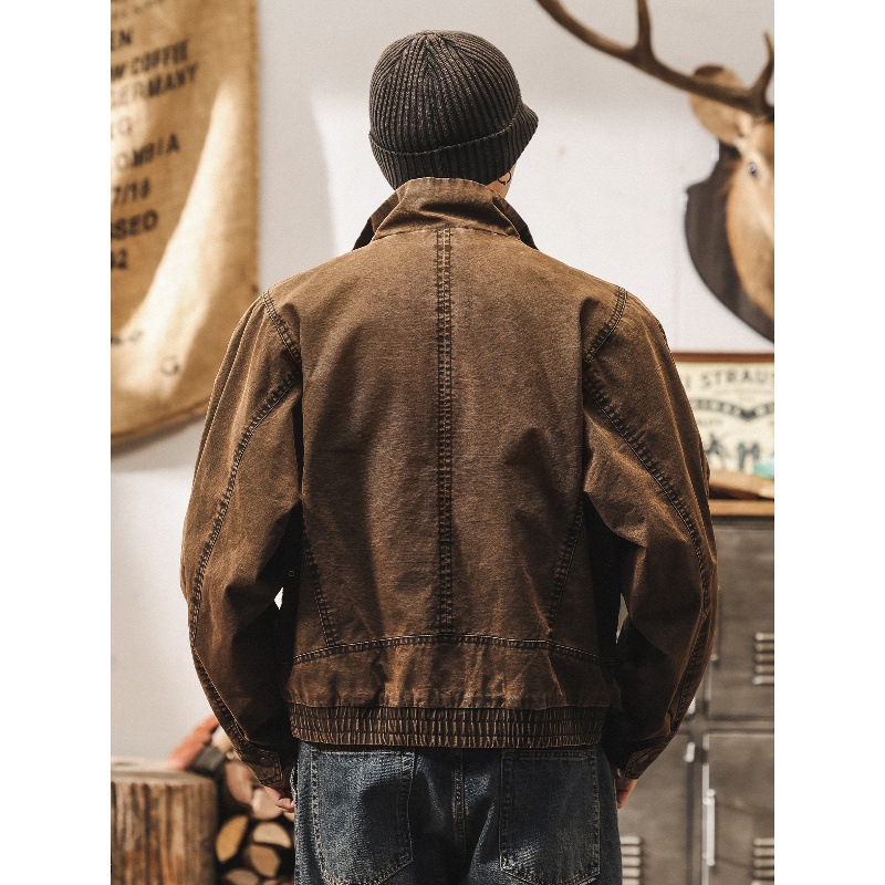 美拉德復古工裝外套男春秋帥氣潮流重工水洗硬漢美式休閒短款夾克