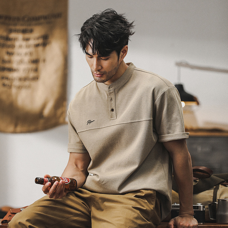 美式重磅Polo衫男短袖夏季2024新款寬鬆潮牌亨利衫簡約休閒T恤男