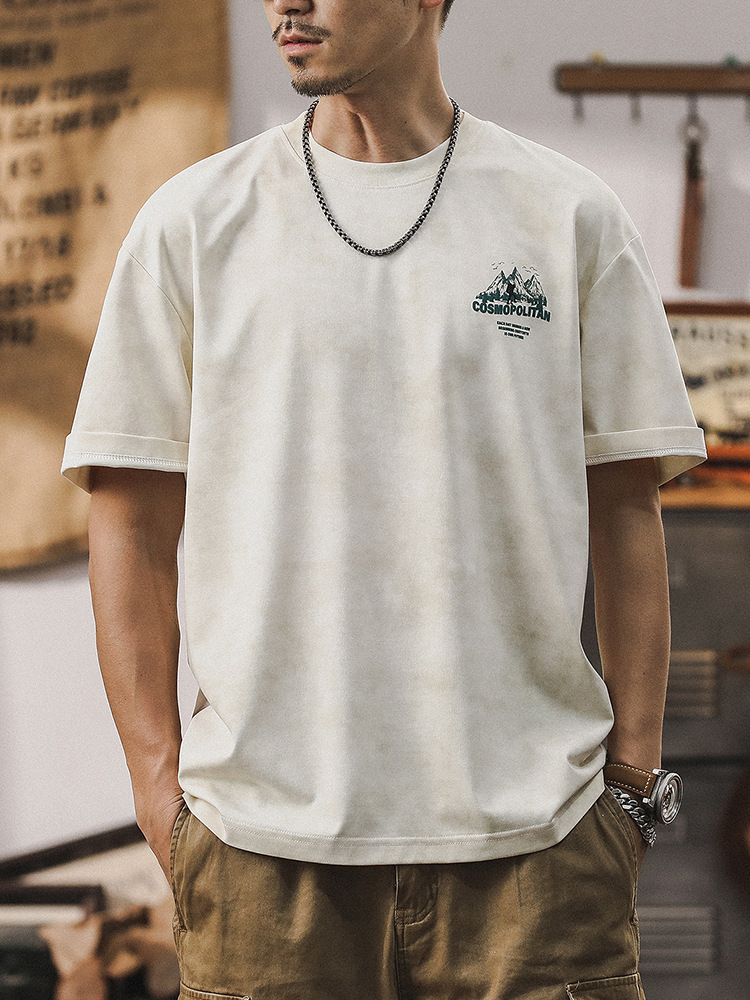 涼感T恤男短袖夏季美式復古潮牌山系戶外男士上衣2024新款半袖男