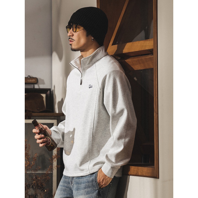 美式复古重磅拉链半高领卫衣男春秋2025新款潮牌宽松休闲秋季外套