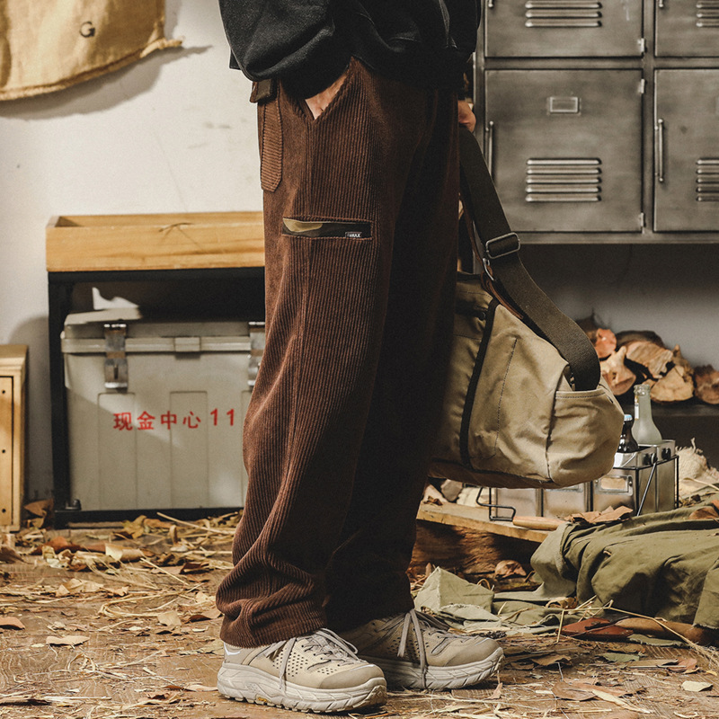 美式重磅復古工裝褲男冬季厚款寬鬆直筒潮流燈芯絨休閒褲男秋冬款