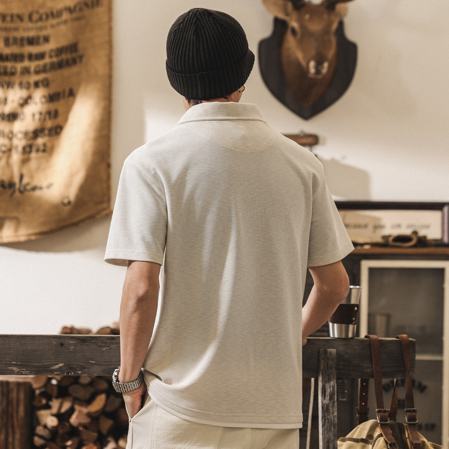 美式復古假兩件海鷗領Polo衫男短袖夏季寬鬆潮牌男士T恤亨利衫男