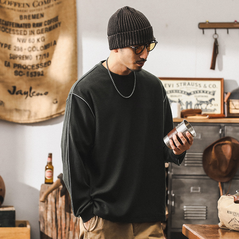 美式360g重磅長袖T恤男秋季潮牌ins潮流親膚柔軟打底衫男寬鬆上衣