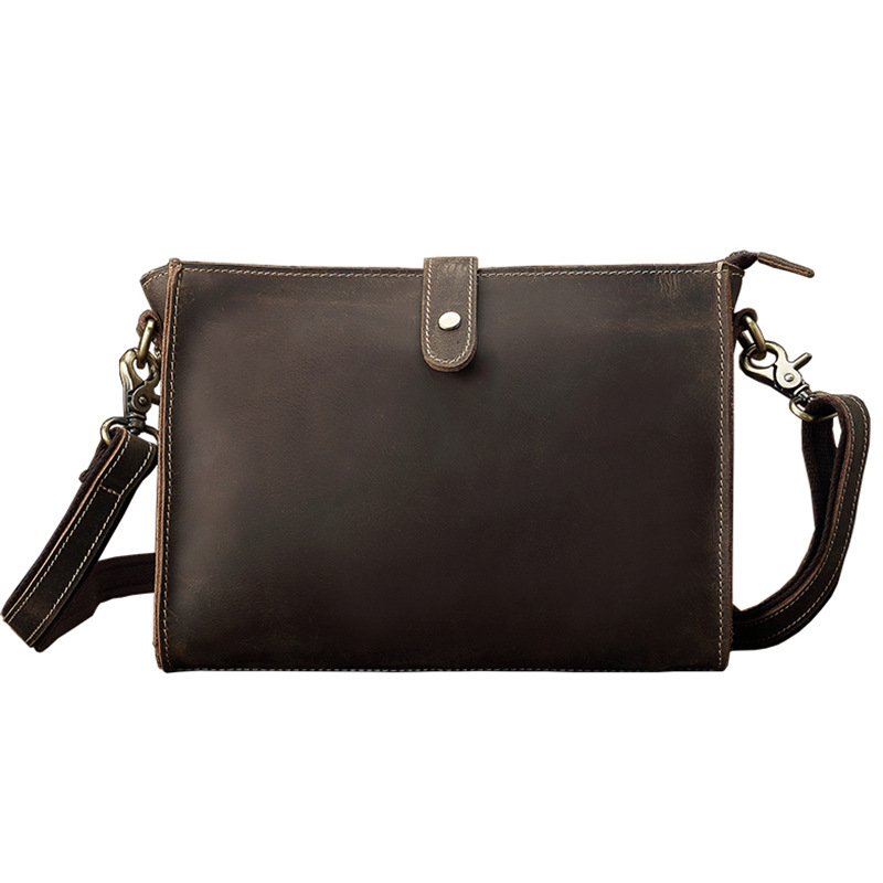 IFashion原創手工瘋馬皮簡約信封包真皮男士手拿包牛皮單肩斜跨包