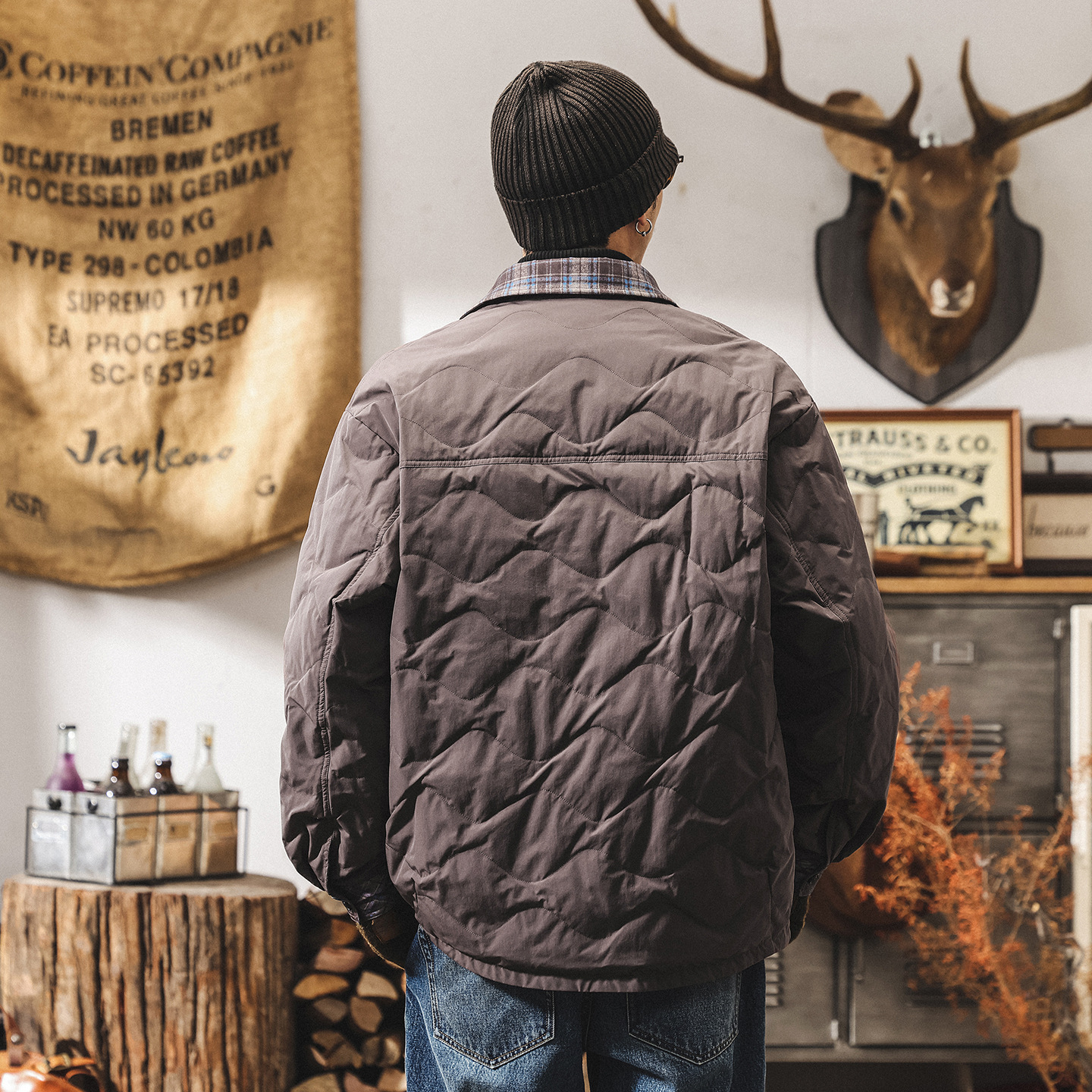 雙面穿美式復古90%純白鴨絨輕薄羽絨服男冬季潮牌襯衫羽絨外套男