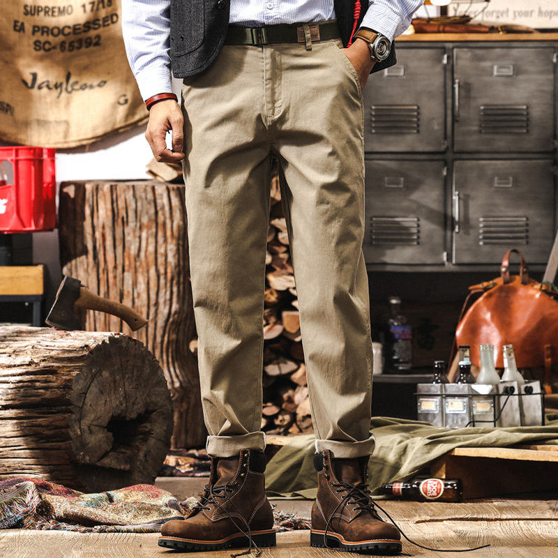 美式復古重磅簡約工裝褲子男春季2025新款寬鬆直筒男士百搭休閒褲
