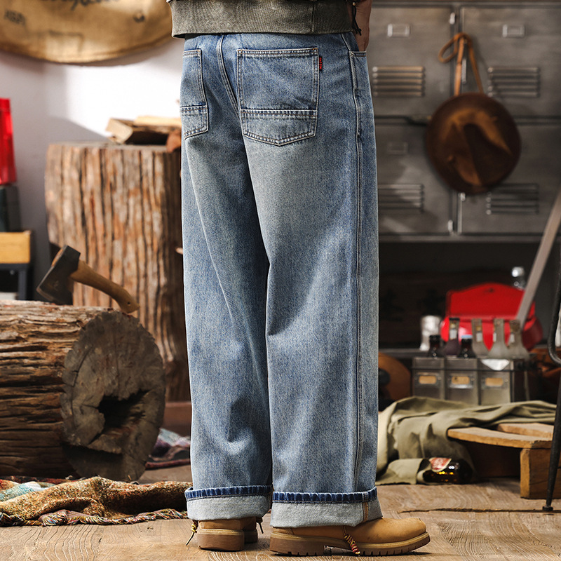 美式復古直筒牛仔褲男春季2025新款潮牌寬鬆闊腿褲潮流男士休閒褲