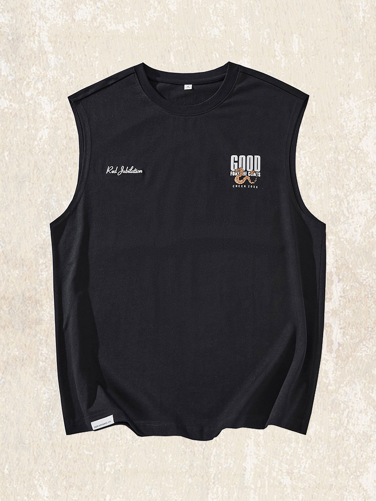 杰雷諾運動健身背心男夏季潮牌新中式坎肩上衣寬鬆無袖T恤男