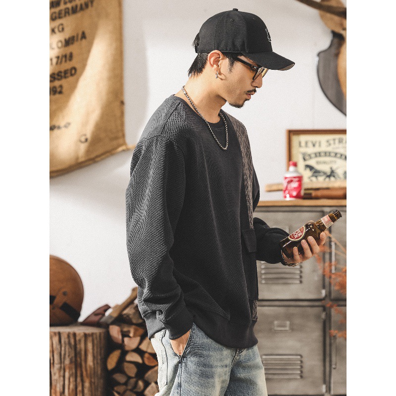 美式復古360g重磅秋季新款提花針織衛衣男2025新款潮流寬鬆上衣男
