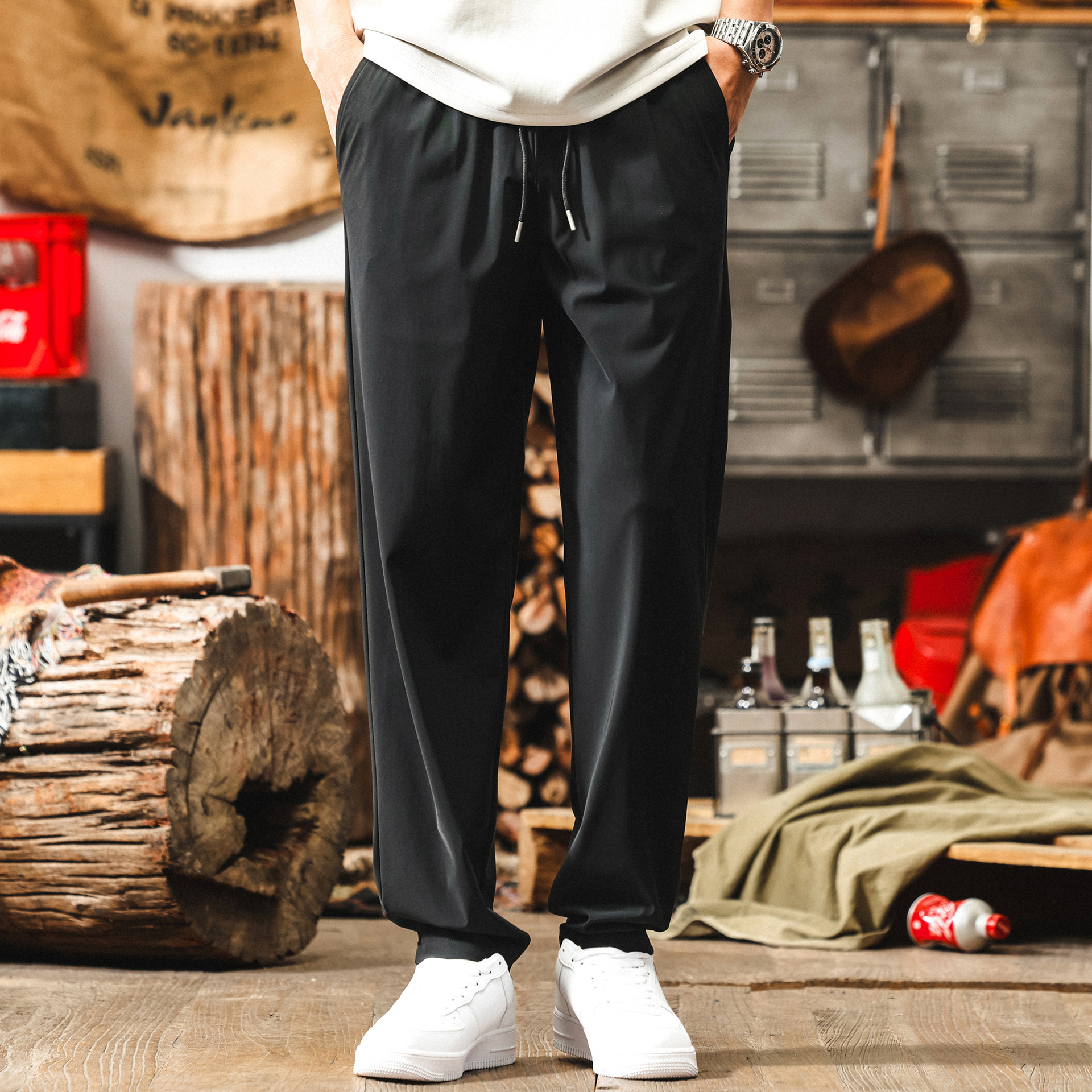 夏季薄款涼感休閒褲男2025新款冰絲褲子男寬鬆直筒戶外速乾運動褲