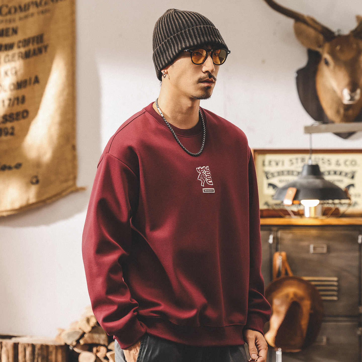 美式復古320g重磅衛衣男春秋新款2025潮牌寬鬆休閒長袖紅色上衣男