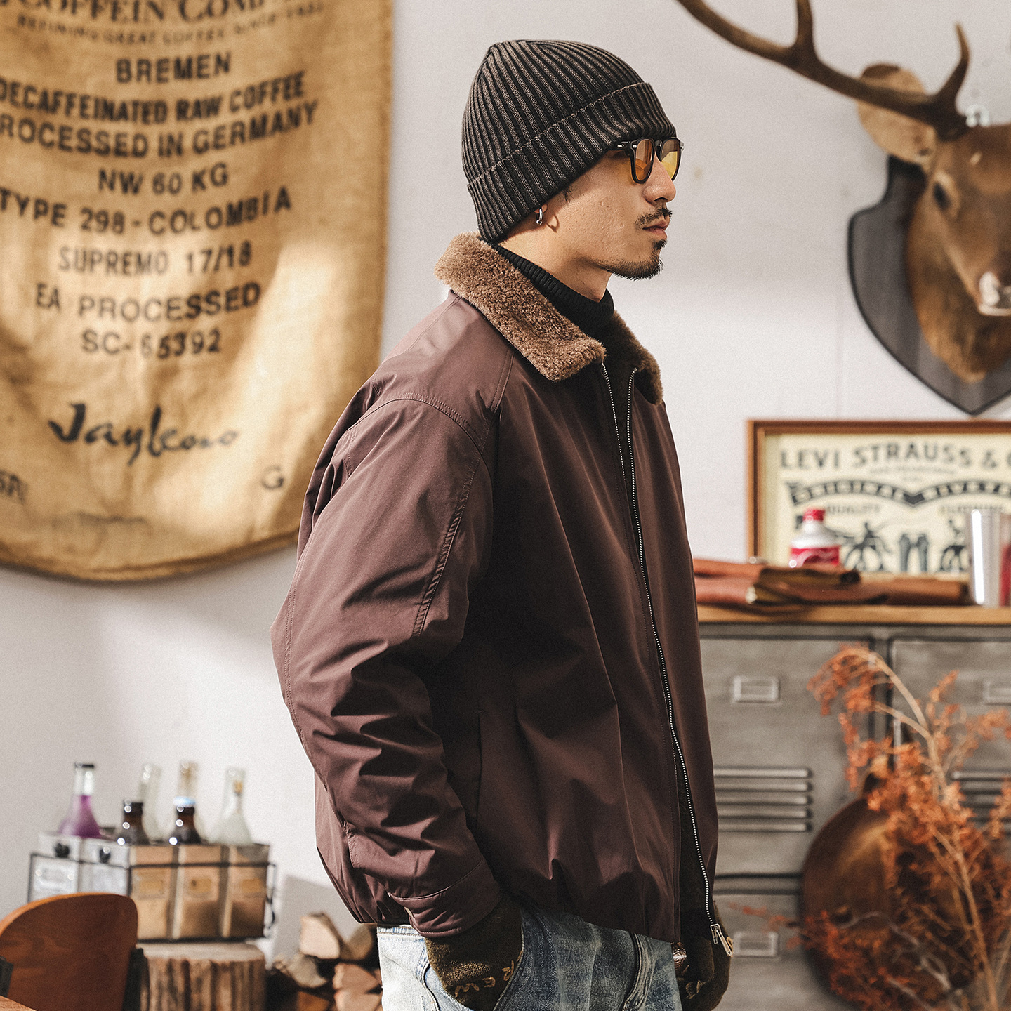 美式復古加厚羊羔絨棉服外套男冬季保暖男士棉襖座山雕毛領棉衣男