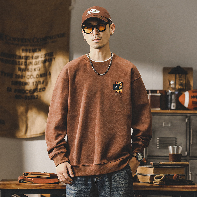 杰雷諾美式重磅350g潮流印花衛衣男秋冬款復古做舊休閒長袖上衣男