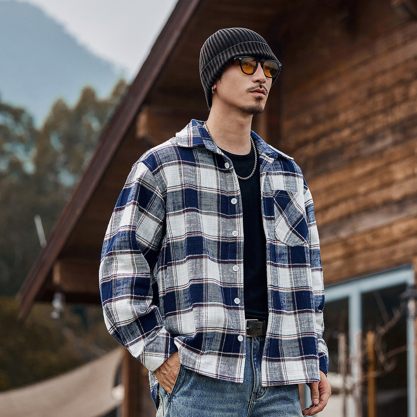 美式復古加厚格子襯衫男長袖春季新款日系潮牌休閒襯衣春秋外套男