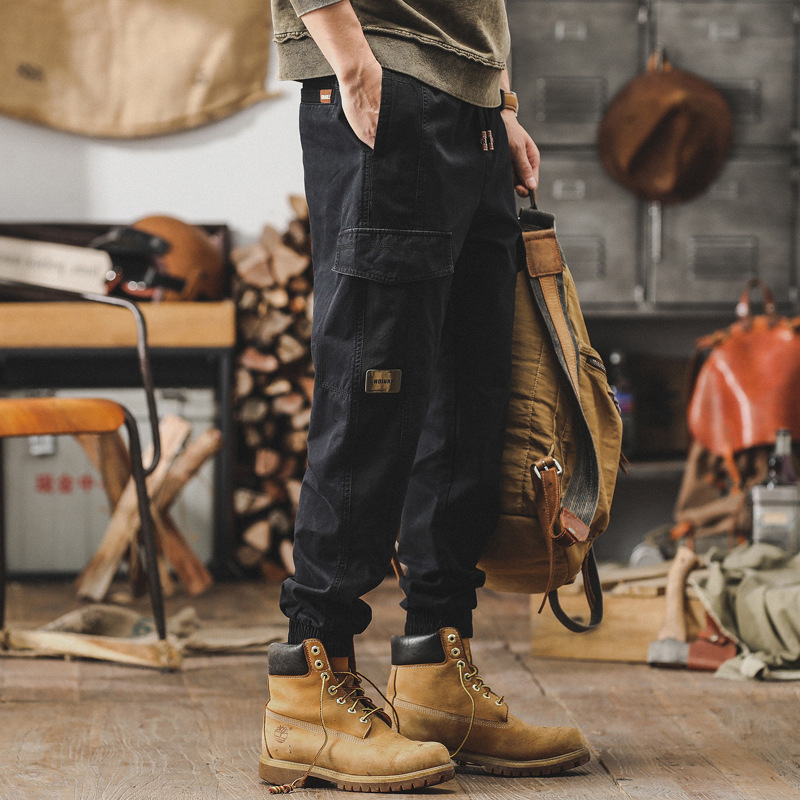 春季新款工裝褲子男寬鬆直筒男士休閒褲痞帥男褲子潮牌束腳哈倫褲