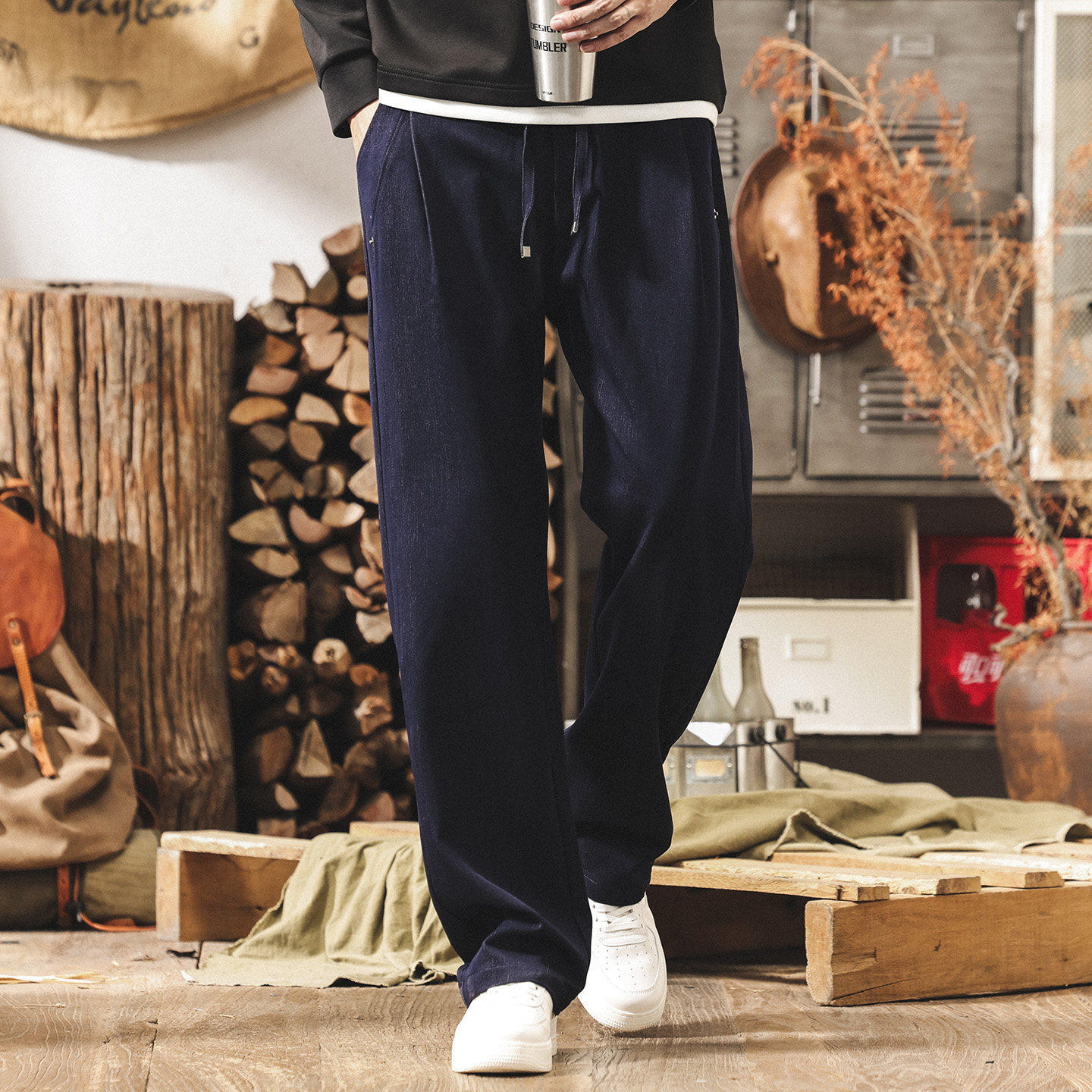 美式復古仿牛仔重磅休閒褲子男士春季2026新款潮牌寬鬆直筒長褲男