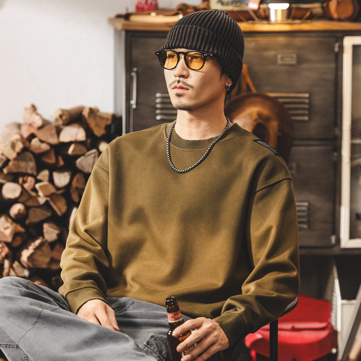 美式復古髒染潮流重磅男士衛衣秋季2025新款安可拉紅寬鬆大碼上衣