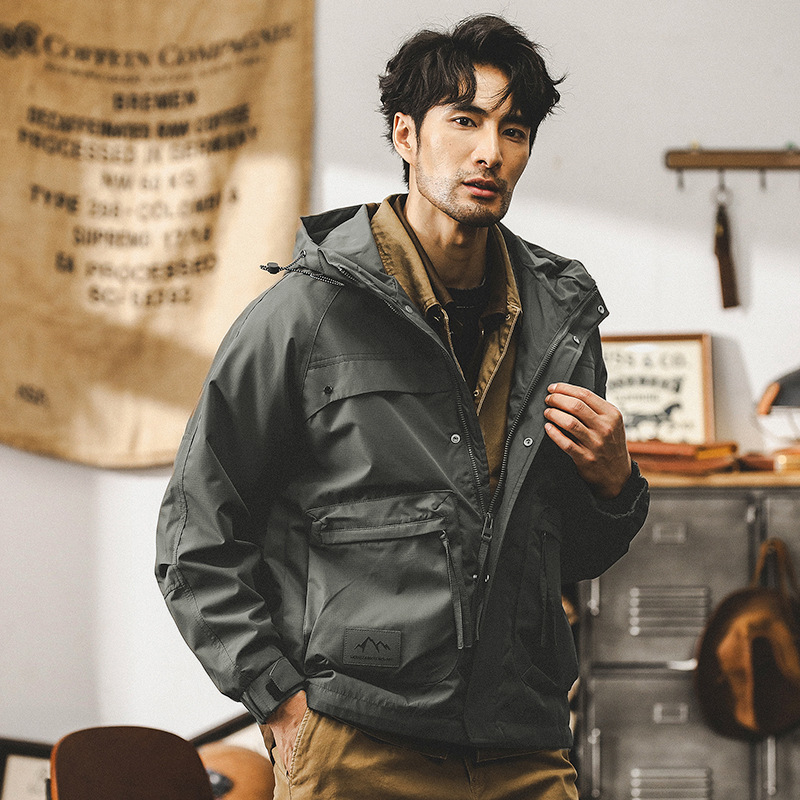 美式戶外三防衝鋒衣外套男春秋款寬鬆潮牌硬漢獵裝戰術工裝夾克男